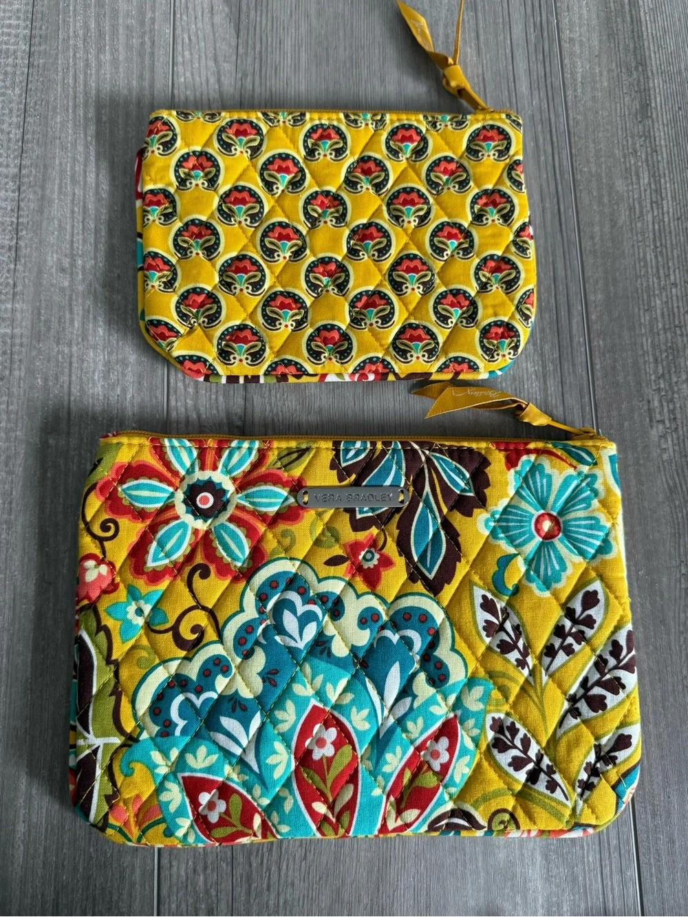 Vera Bradley Yellow Quilted Floral Pouch Set NWOT